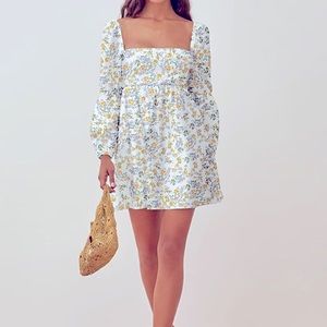 EXLURA Womens Square Neck Dress Long Puff Sleeve A-Line Casual Short Min…